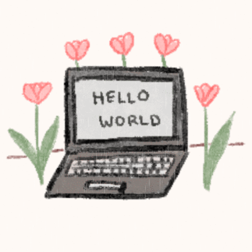 Laptop with 'Hello World' displayed